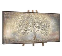 YS-Art Original Handmade Painting Gold Tree of Life Abstract, Textured Acrylic Artwork of forests scenes, Classic Large Wall Decor 40x20 inch