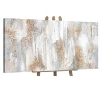 YS-Art Original Handmade Painting - Neutral Beige White Abstract, Textured Artwork, Modern Wall Decor for Home or Office Interior 48x24 inch