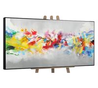 YS-Art Original Handmade Painting - Vibrant Abstract Color Explosion, Framed Modern Canvas Artwork for Living Room, Bedroom or Work Space 56x28 inch