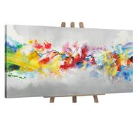 YS-Art Original Handmade Painting - Vibrant Abstract Color Explosion, Modern Canvas Artwork for Living Room, Bedroom or Work Space 63x32 inch
