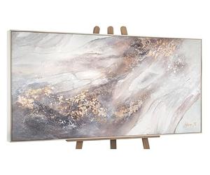YS-Art Original Handmade Painting with Neutral Gold Abstract, Textured Canvas Artwork, Modern Wall Decor for Home Interior 48x24 inch