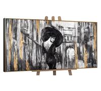 YS-Art Original Handmade Paintings in acrylics on canvas - Black and Gold Woman Portrait Abstract, Framed Wall Decor for Home or Office Interior 48x24 inch