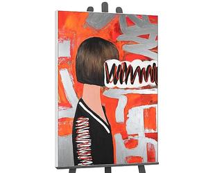 YS-Art Red abstraction acrylic painting in frame Abstract emotion Hand-painted colorful artwork with women figures Wall art for living room 48x32 inch