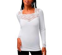YSABEL MORA 70005 Women's Thermal Long Sleeve T-shirt with Cuffs and Lace Square Neck Color: PANACOTTA Size: M