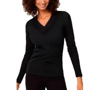 YSABEL MORA Thermal Cotton Long Sleeve T-Shirt Women Absolute Comfort and Warmth Winter, V-neck Design with Lace, Velvet Interior, Superior Quality and Style, Black/White, M