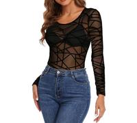 Ysabeloom Women's Sheer Tops Long Sleeve Mesh Sheer Top See Through Blouse Shirt, Black-1, S