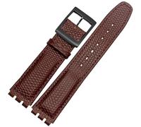 YSABVCP 17mm Cowhide Leather Watch Strap Fit For Swatch YCS/YAS/YGS /YIS415/414Lychee Pattern Pattern Concavo Convex Watch Bracelet(Brown bk)