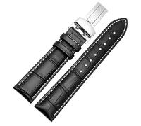 YSABVCP 20mm 22mm Leather Watchband Fit For Casio BEM-501 506 307 EDIFICE Series EFB-530 MTP-1303 Watch Band Bracelet Black Brown(Black white,22mm)