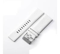 YSABVCP Black Brown Leather Watchband Fit For Large Dial Diesel Men Dz4323 Dz1405 Dz4318 Solid Stainless Steel Buckle 26 30 32mm Watch Strap(White-Steel-K3,24mm)