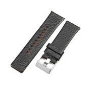 YSABVCP Black Brown Leather Watchband Fit For Large Dial Diesel Men Dz4323 Dz1405 Dz4318 Solid Stainless Steel Buckle 26 30 32mm Watch Strap(Black-Steel-K3,24mm)
