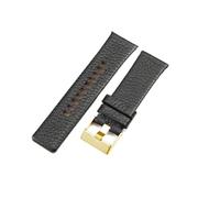 YSABVCP Fit For DIESEL Leather Large Watch Strap Dz4323 Dz1405 Dz1657 Large Dial Watch Band(Black(LZ)-Golden-K3,24mm)