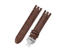 YSABVCP Fit For Swatch Leather Watch Strap Yrs403 412 402G Series 21mm Crocodile Pattern Stainless Steel Butterfly Buckle Watchband(Brown(ZJ)-Steel-B1)
