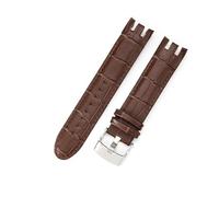 YSABVCP Fit For Swatch Leather Watch Strap Yrs403 412 402G Series 21mm Crocodile Pattern Stainless Steel Butterfly Buckle Watchband(Brown(ZJ)-Steel)