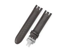 YSABVCP Fit For Swatch Leather Watch Strap Yrs403 412 402G Series 21mm Crocodile Pattern Stainless Steel Butterfly Buckle Watchband(Brown(PW)-Steel-B1)