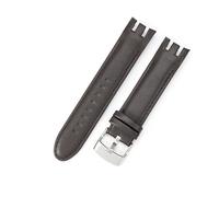 YSABVCP Fit For Swatch Leather Watch Strap Yrs403 412 402G Series 21mm Crocodile Pattern Stainless Steel Butterfly Buckle Watchband(Brown(PW)-Steel)