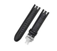 YSABVCP Fit For Swatch Leather Watch Strap Yrs403 412 402G Series 21mm Crocodile Pattern Stainless Steel Butterfly Buckle Watchband(Black(ZJ)-Steel-B1)