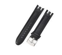 YSABVCP Fit For Swatch Leather Watch Strap Yrs403 412 402G Series 21mm Crocodile Pattern Stainless Steel Butterfly Buckle Watchband(Black(PW)-Steel)