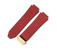 YSABVCP Frosting Genuine Leather Rose Gold Steel Buckle Watch Strap Fit For HUBLOT Men Women Waterproof Silicone Underskin 19mm Wrist(Red-Golden-Z2)