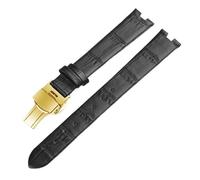 YSABVCP Genuine Leather Watchband Fit For Rado Crystal R2285415 Male Female Notch Butterfly Buckle Watch Strap Accessories 14 18mm(Black-Golden-2,18x6mm)