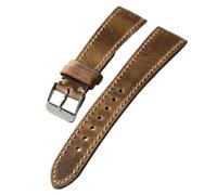 YSABVCP Leather Watchband 18mm, 19mm, 20mm, 22mm, 21mm Top Layer Cowhide Watchband, Retro Style Ultra-Thin Soft Men's Watch Chain(Silver Buckle,18mm)