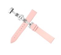 YSABVCP Needle Grain Plain Grain Leather Watch Strap 18mm 20mm 22mm Cow Leather Watch Chain Butterfly Buckle Watchband(Pink,20mm)