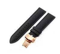 YSABVCP Silicone Comfortable Soft Black Orange Universal Watchband Fit For Tissot 20 22 24mm Rubber Accessories(Black black-Rose-B1,22mm)