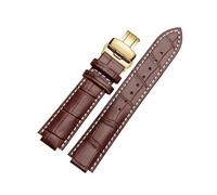 YSABVCP Watch Strap Men's Leather Watch Chain Raised Mouth 10 12mm Butterfly Clasp Fit For Louis Vuitton Men's and Women's Cowhide Strap(Brown white-Gold-B1,10x18mm)