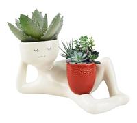 Ysaca Lazy Guy Planter, Funny Plant Pots,Succulent Plant Pot,Smily Face Planter Pot for Plants with Drainage for Indoor or Outdoor Plants (Red)