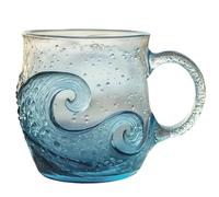 Ysaca Sea Glass Wave Mug, 12oz Handblown Ocean Wave Glass Coffee Cup with Textured Design, Artistic Sea-Inspired Drinkware with Handle for Tea, Wine & Beach Lovers Gift (B)