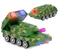 YSAMAX 1x Mini Military Tank Toy, Car with Lights, Movable Rocket, Launcher Battery, Operated Military, Armored Car, Soldier Figures, Battlefield Accessories, Educational Benefits