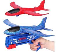 YSAMAX Airplane Launcher Toy, Shoot-A-Plane, Foam Throwing Glider Plane with Catapult Gun, Flying Gadget for Children, Fun Outdoor Toy With 1 Aeroplanes and Stickers For Kids, Random Colour