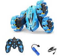 YSAMAX Green 2.4GHz Double-Sided Stunt Remote Control Car with 360° Rotation, LED Flashing Lights & Explosive Wheels, Rechargeable Off-Road RC Vehicle for Kids, ideal for boys, play toy. (Blue)