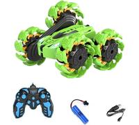 YSAMAX Green 2.4GHz Double-Sided Stunt Remote Control Car with 360° Rotation, LED Flashing Lights & Explosive Wheels, Rechargeable Off-Road RC Vehicle for Kids, ideal for boys, play toy. (Green)