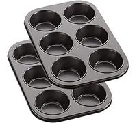 YSAMAX Non-Stick Sturdy 6 Cupcake Baking Muffin Tray, Muffin, and Brownies, Carbon Steel, Elevate Your Baking, Pudding Baking Pan, Space Saving Design, (2PCS)