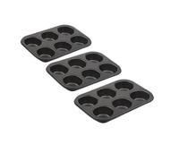 YSAMAX Non-Stick Sturdy 6 Cupcake Baking Muffin Tray, Muffin, and Brownies, Carbon Steel, Elevate Your Baking, Pudding Baking Pan, Space Saving Design, (3PCS)