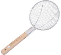 YSAMAX Skimmer Strainer Spoon, Stainless Steel, Comfortable Grip, Thicken Wooden Handle, Skimmer Ladle, Home Kitchen Strainer, Fine Mesh Design, Easy to Clean, Sieve for Kitchen (14 CM)