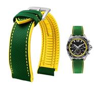 YsangTergm 19-24mm Men Canvas Nylon Rubber Waterproof Watchband fit for Breitling/Omega/IWC/Citizen/TUDOR/Hamilton(Green Yellow silverA,23mm)