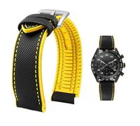 YsangTergm 19-24mm Men Canvas Nylon Rubber Waterproof Watchband fit for Breitling/Omega/IWC/Citizen/TUDOR/Hamilton(Black Yellow silverA,23mm)
