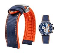 YsangTergm 19-24mm Men Canvas Nylon Rubber Waterproof Watchband fit for Breitling/Omega/IWC/Citizen/TUDOR/Hamilton(Blue Orange silver B,21mm)