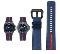 YsangTergm 22 mm Black Grey Blue Men‘s Nylon Silicone Base replace the watch strap Fit for Panerai SUBMERSIBLE PAM1391/1565/Luna Rossa 1404(Blue-Black,24mm)