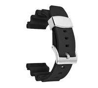 YsangTergm 22mm Rubber Watch Strap, Diving Sport Silicone Replacement Bracelet with Metal Ring, Fit for Seiko Prospex SKX007(Black-silver buckle)