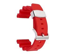 YsangTergm 22mm Rubber Watch Strap, Diving Sport Silicone Replacement Bracelet with Metal Ring, Fit for Seiko Prospex SKX007(Red-silver buckle)