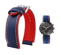 YsangTergm Men Canvas Nylon Rubber Waterproof Watchband fit for Breitling/Omega//IWC/Citizen/TUDOR/Hamilton Watch(Blue White red sk A,23mm)