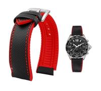 YsangTergm Men Canvas Nylon Rubber Waterproof Watchband fit for Breitling/Omega//IWC/Citizen/TUDOR/Hamilton Watch(Black red silver A,23mm)