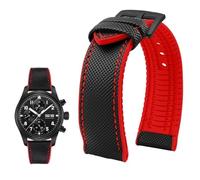 YsangTergm Men Canvas Nylon Rubber Waterproof Watchband fit for Breitling/Omega//IWC/Citizen/TUDOR/Hamilton Watch(Black red Black A,24mm)