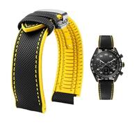 YsangTergm Men Canvas Nylon Rubber Waterproof Watchband fit for Breitling/Omega//IWC/Citizen/TUDOR/Hamilton Watch(Black Yellow silverB,19mm)
