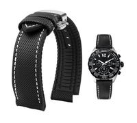 YsangTergm Men Canvas Nylon Rubber Waterproof Watchband fit for Breitling/Omega//IWC/Citizen/TUDOR/Hamilton Watch(Black White silver B,21mm)