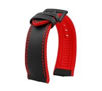 YsangTergm Nylon fluoro rubber Stainless steel buckle Watchband Fit For Breitling/Hamilton/Seiko/Omega/Tissot(Black red black A,24mm)