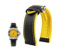 YsangTergm Nylon fluoro rubber Stainless steel buckle Watchband Fit For Breitling/Hamilton/Seiko/Omega/Tissot(Black yellow silverB,19mm)