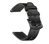 YsangTergm Vegetable-Tanned Genuine Leather Watch Strap, Vintage Quick Release Replacement Band Universal Fit for 18-24mm Lugs - Retro Style(Black,18mm)